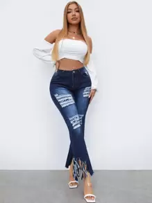 SHEIN Ripped Raw hem Jeans