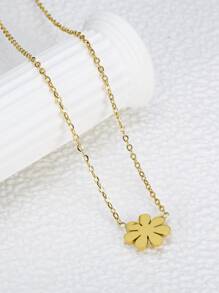 花朵掛飾項鍊 - 金黃色 - 查看 3