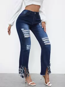 SHEIN Ripped Raw hem Jeans