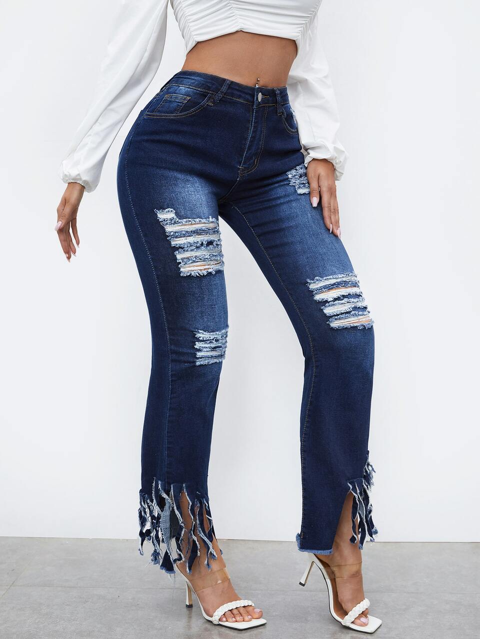 Ripped Raw hem Jeans