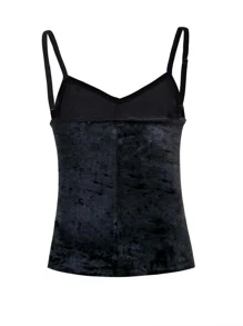 Top de tirantes unicolor de terciopelo - Negro - Ver 2