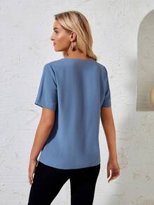 EMERY ROSE 素色不對稱下擺襯衫 - 霧霾藍 - 查看 2