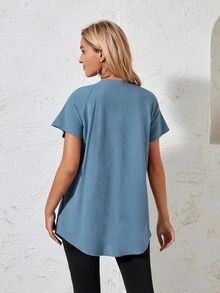 EMERY ROSE Áo sơ mi nữ Túi Nút phía trước màu trơn Giải trí - Màu xanh bụi bặm - Xem 2