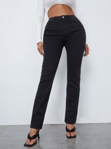 SHEIN High Waisted Lace Up Back Jeans - Black - View 2