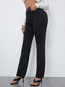 SHEIN High Waisted Lace Up Back Jeans - Black - View 6