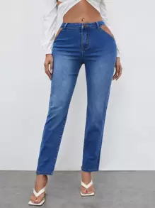 SHEIN Bleach Wash Cut-out Mom Jeans - Medium Wash - View 5