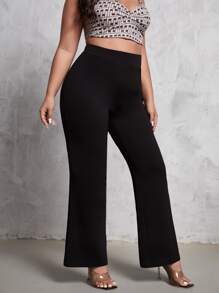 SHEIN Essnce Plus Solid High Waist Flare Leg Trousers - Black - View 1