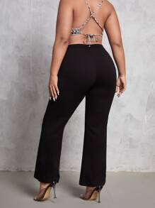 SHEIN Essnce Plus Solid High Waist Flare Leg Trousers - Black - View 2