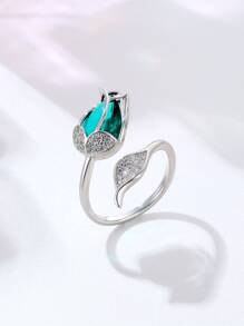 Rhinestone Chi tiết Hoa Trang trí Cuff Ring - Nhiều màu - Xem 1