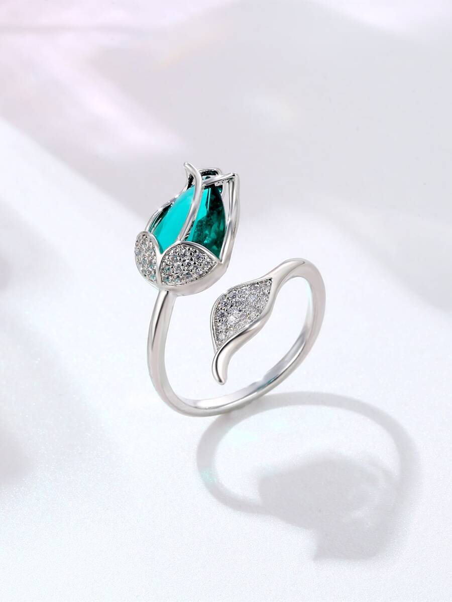 Rhinestone Chi tiết Hoa Trang trí Cuff Ring - Nhiều màu - Xem 1