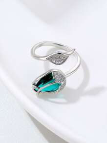 Rhinestone Chi tiết Hoa Trang trí Cuff Ring - Nhiều màu - Xem 2