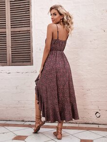 小碎花交叉領荷葉邊吊帶連衣裙 - 彩色 - 查看 2