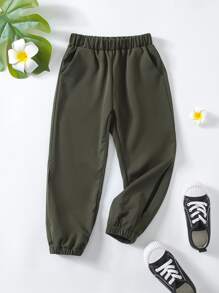 小女童彈性腰帶長褲 - 軍綠色 - 查看 1