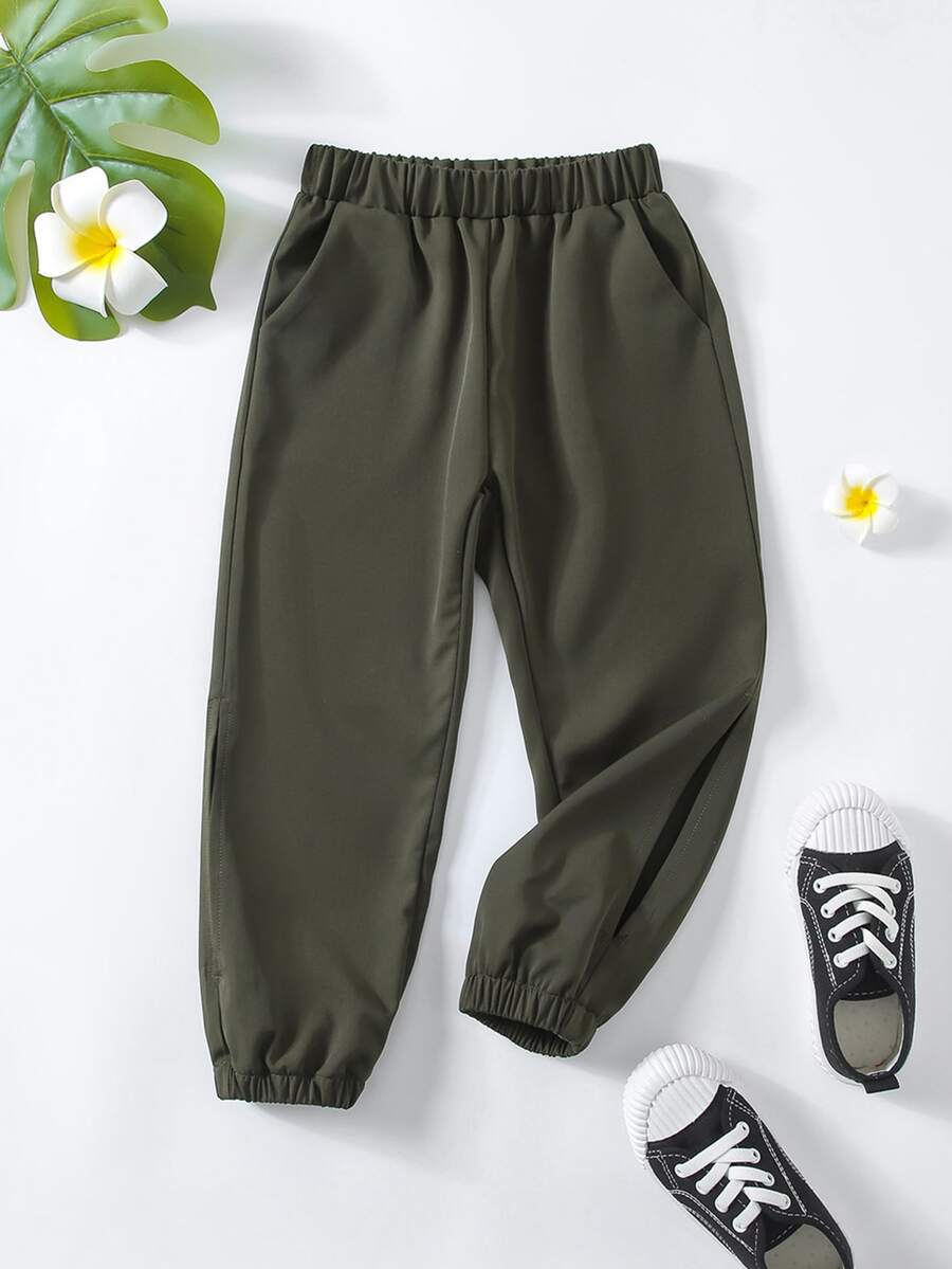 小女童彈性腰帶長褲 - 軍綠色 - 查看 1