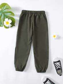 小女童彈性腰帶長褲 - 軍綠色 - 查看 2