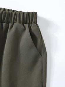 小女童彈性腰帶長褲 - 軍綠色 - 查看 4