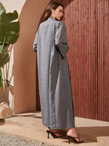 Al Najma Abaya à broderie à franges manches évasées - Gris - Voir 2