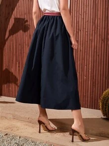 Mulvari 膠帶細節側拉鏈半身裙 - 藏蓝色 - 查看 3