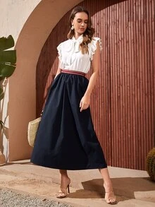 Mulvari 膠帶細節側拉鏈半身裙 - 藏蓝色 - 查看 4