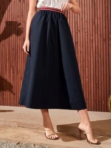 Mulvari 膠帶細節側拉鏈半身裙 - 藏蓝色 - 查看 1