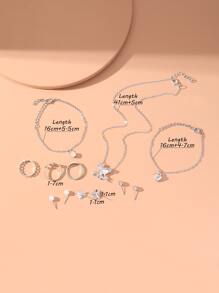 Conjunto De Joyas Decoradas Con 12 Piezas De Pedrería - Plateado - Ver 3