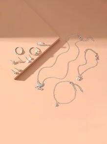 Conjunto De Joyas Decoradas Con 12 Piezas De Pedrería - Plateado - Ver 5