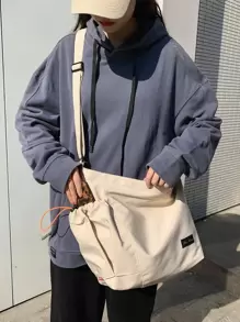 輕便商務休閒簡約抽繩細節尼龍斜背包適合青少年女孩女大學生、菜鳥和白領非常適合辦公室、大學、工作、商務、通勤、戶外、旅行、郊遊 - 米色 - 查看 2