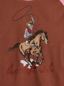 ArtofMinds Skeleton & Horse Print Ribbed Tee - Multicolor - View 3