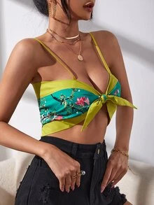 印花前繫帶吊帶上衣 - 彩色 - 查看 3