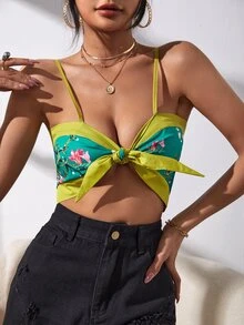 印花前繫帶吊帶上衣 - 彩色 - 查看 4