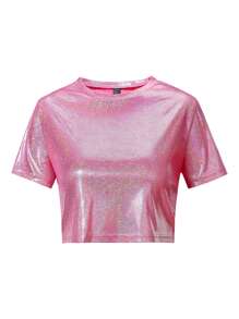 SHEIN Unity Glitter Crop Tee - Pink - View 1