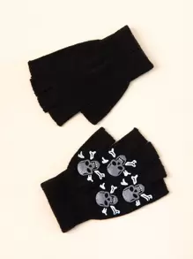 Guantes sin dedos con estampado de cráneo callejero