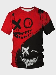 Manfinity LEGND Men Cartoon Graphic Two Tone Tee, Street Wear, Boyfriend Gift, Short Sleeve Gym Boxing T-Shirt - Multicolor - View 3