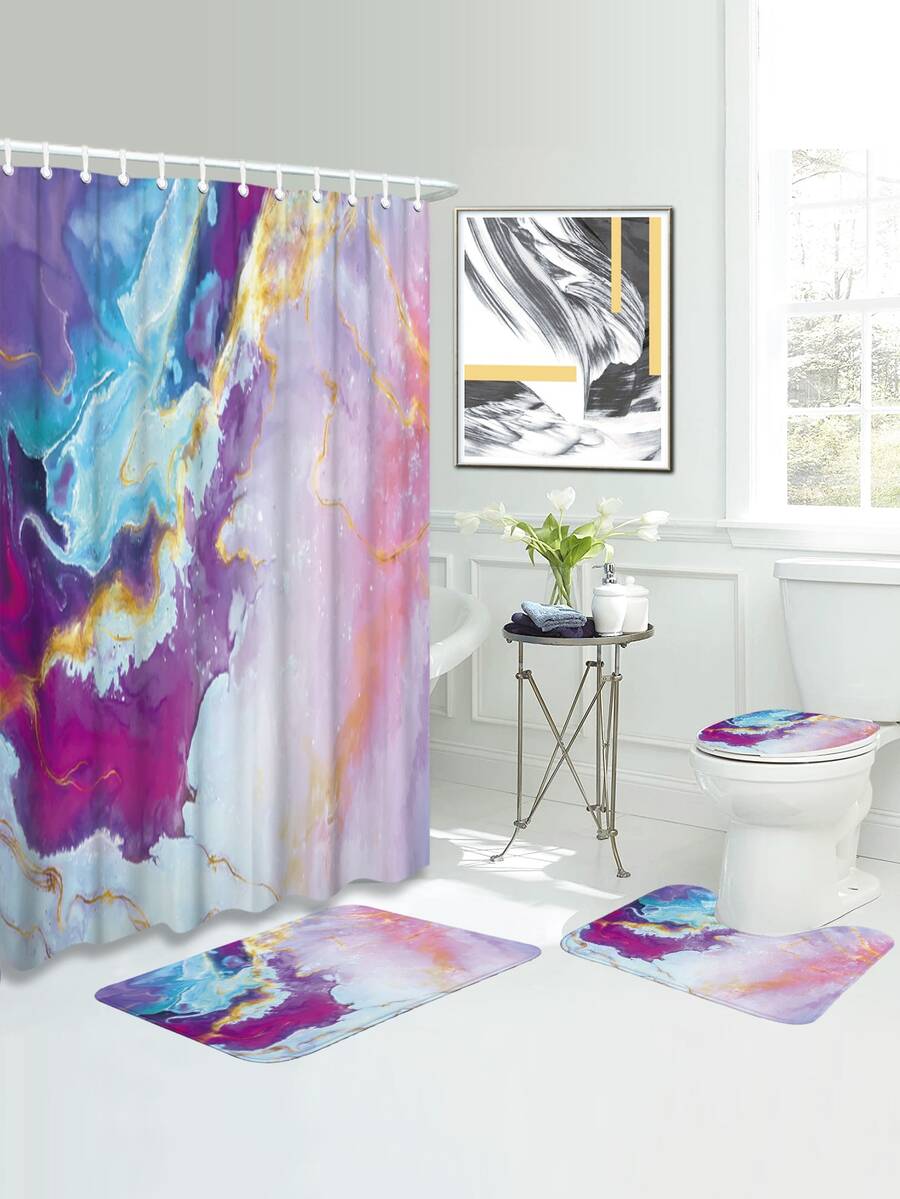 1pc Marble Pattern Bath Rug Or 1pc Shower Curtain Home Bathroom Decor Floor Carpet Outdoor Rug Door Mat Fall Decor Bathroom Accessories Back To School Entryway Decor - Multicolor - View 1