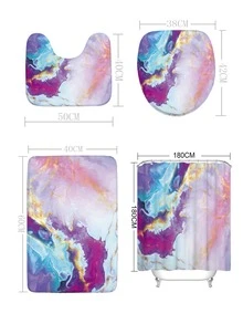 1pc Marble Pattern Bath Rug Or 1pc Shower Curtain Home Bathroom Decor Floor Carpet Outdoor Rug Door Mat Fall Decor Bathroom Accessories Back To School Entryway Decor - Multicolor - View 5