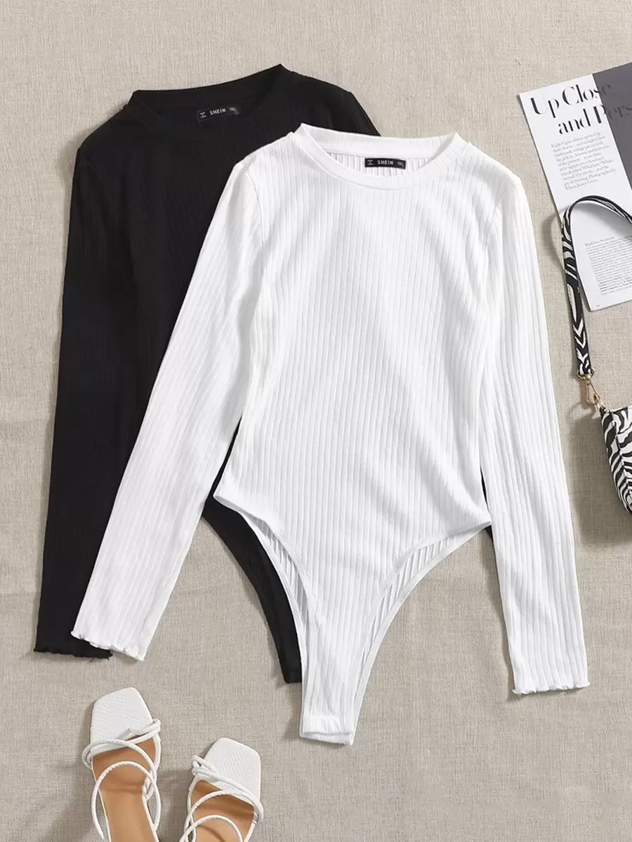 SHEIN EZwear Plus 2pcs Solid Rib-knit Bodysuit