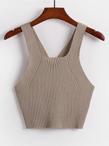 EMERY ROSE 十字交叉條紋針織上衣 - 卡其色 - 查看 1