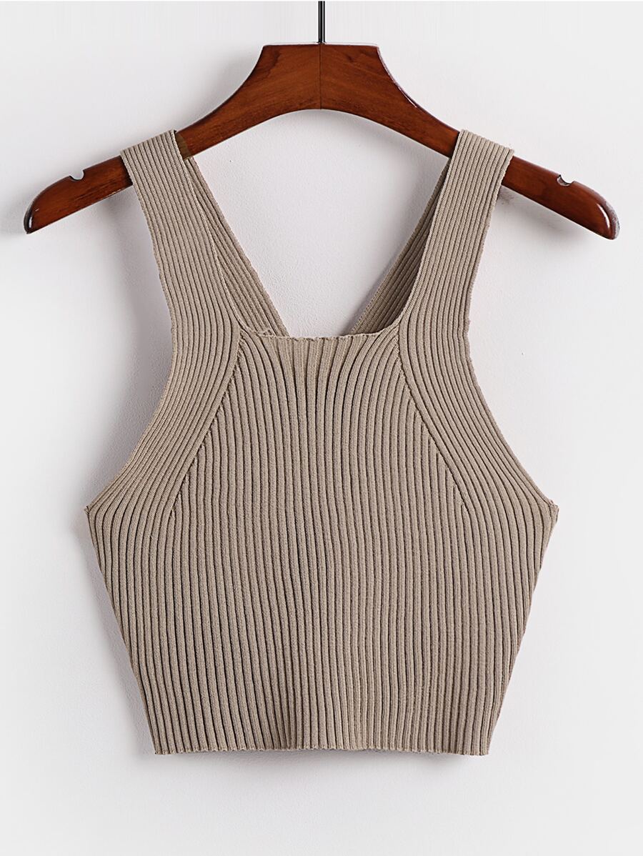 EMERY ROSE 十字交叉條紋針織上衣 - 卡其色 - 查看 1