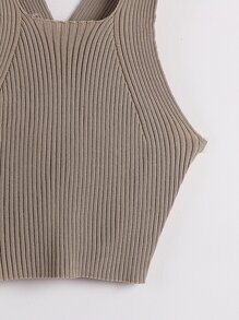 EMERY ROSE 十字交叉條紋針織上衣 - 卡其色 - 查看 5