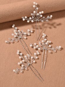 4 cái Faux Pearl Trang trí nội thất Mũ nón cô dâu - Hoa hồng vàng - Xem 2