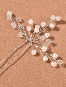 4 cái Faux Pearl Trang trí nội thất Mũ nón cô dâu - Hoa hồng vàng - Xem 3