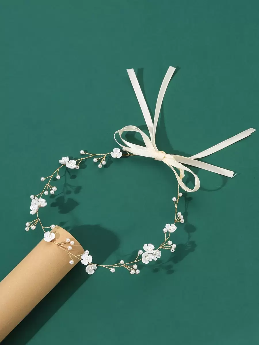 Phụ kiện cài tóc cô dâu trang trí bằng ngọc trai giả và hoa, thanh lịch cho ngày Valentine, đám cưới. - Vàng - Xem 1