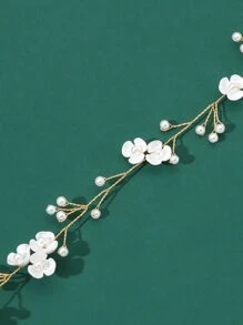 Phụ kiện cài tóc cô dâu trang trí bằng ngọc trai giả và hoa, thanh lịch cho ngày Valentine, đám cưới. - Vàng - Xem 3