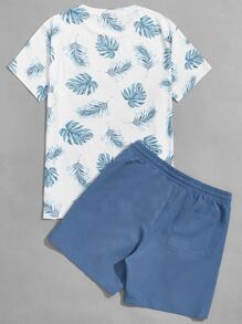 GENTILAND Men Tropical Print Top & Shorts - Blue and White - View 2