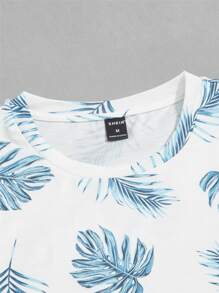 GENTILAND Men Tropical Print Top & Shorts - Blue and White - View 3