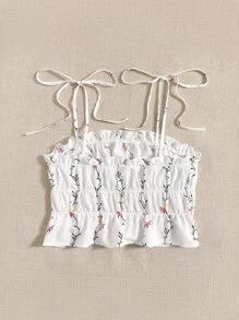 Soleia Knot Strap Ruffle Trim Ditsy Floral Cami Top - Multicolor - View 2