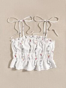 Soleia Knot Strap Ruffle Trim Ditsy Floral Cami Top - Multicolor - View 5