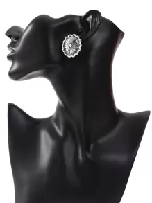 1 đôi bông tai họa tiết hình học chạm khắc cổ điển - Màu Bạc Cổ - Xem 3