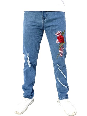Hombres Jeans desgarro con bordado floral