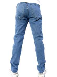 ROMWE MEN Hombres Jeans desgarro con bordado floral - Azul lavado medio - Ver 2